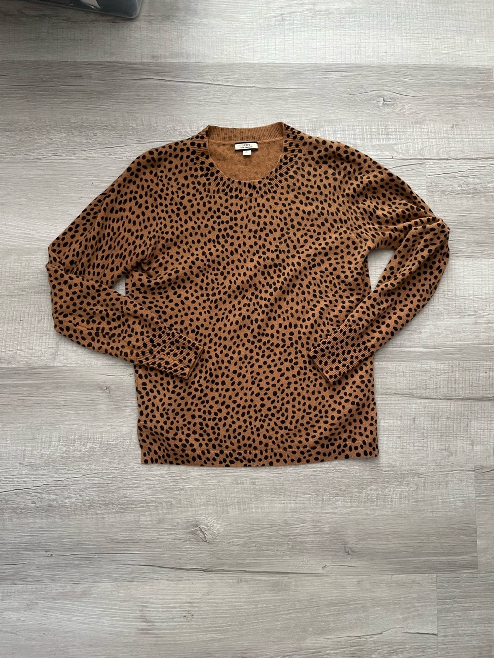 J. Crew 100% Cashmere Camel Leopard Cashmere Crewneck Sweater